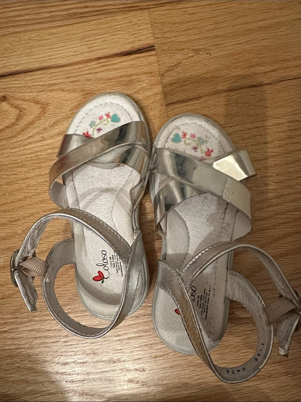 Girls Metallic Silver Ankle-Strap Sandals with Buckle